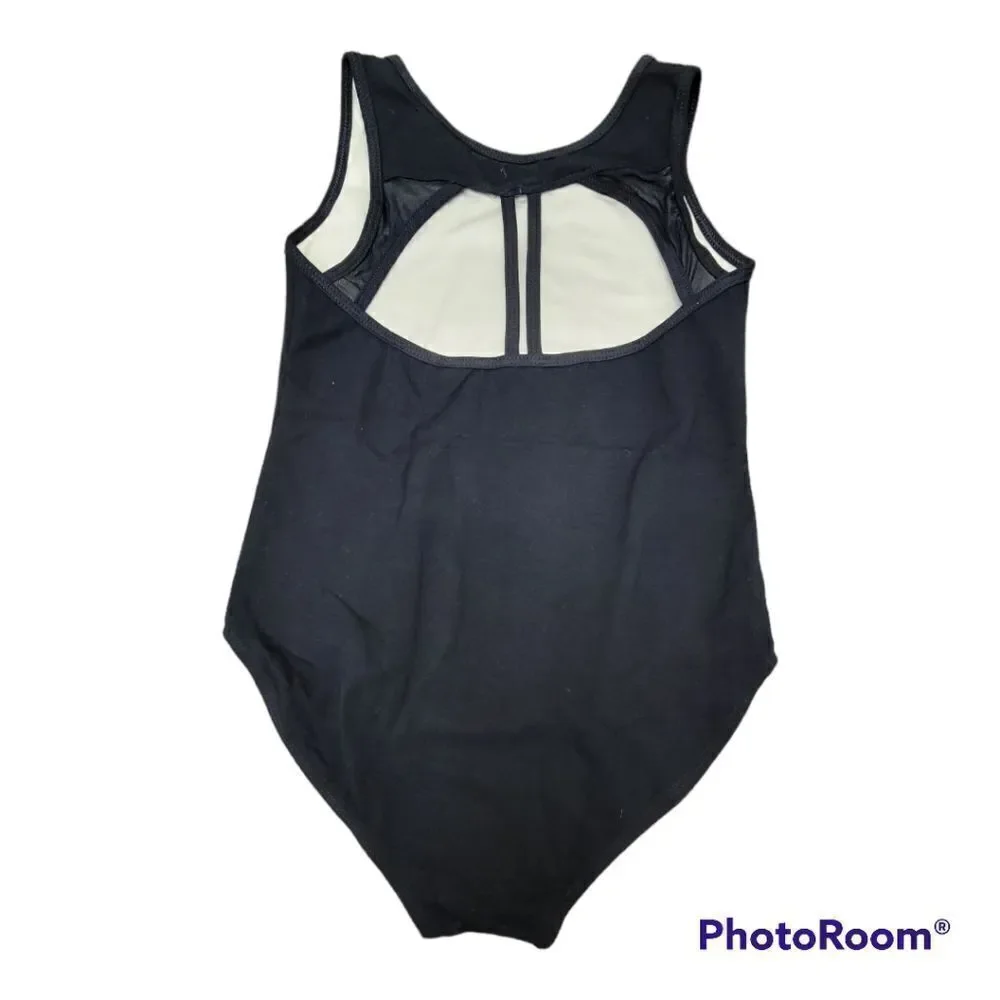 Luna una Girl's Dancewear Solid Black Leotard Bodysuit Open Back Pull On Size 10